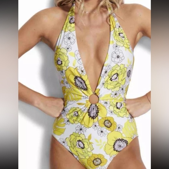 Seafolly Other - Seafolly One Piece Swimsuit Women 10 Floral Halter Plunge V Neck B13